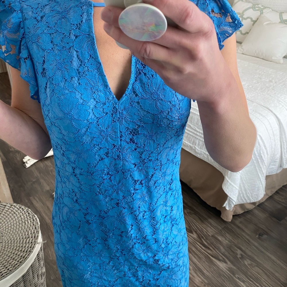 Charles Henry Lace Sheath Blue Dress - Picture 2 of 4
